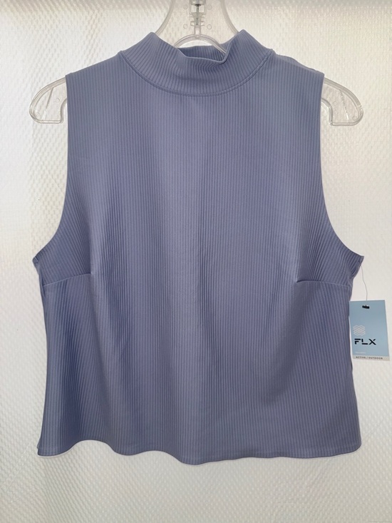 Tops - FLX Active Outdoor Ribbed Mock Neck Tank with Bust Darts - Periwinkle - XL